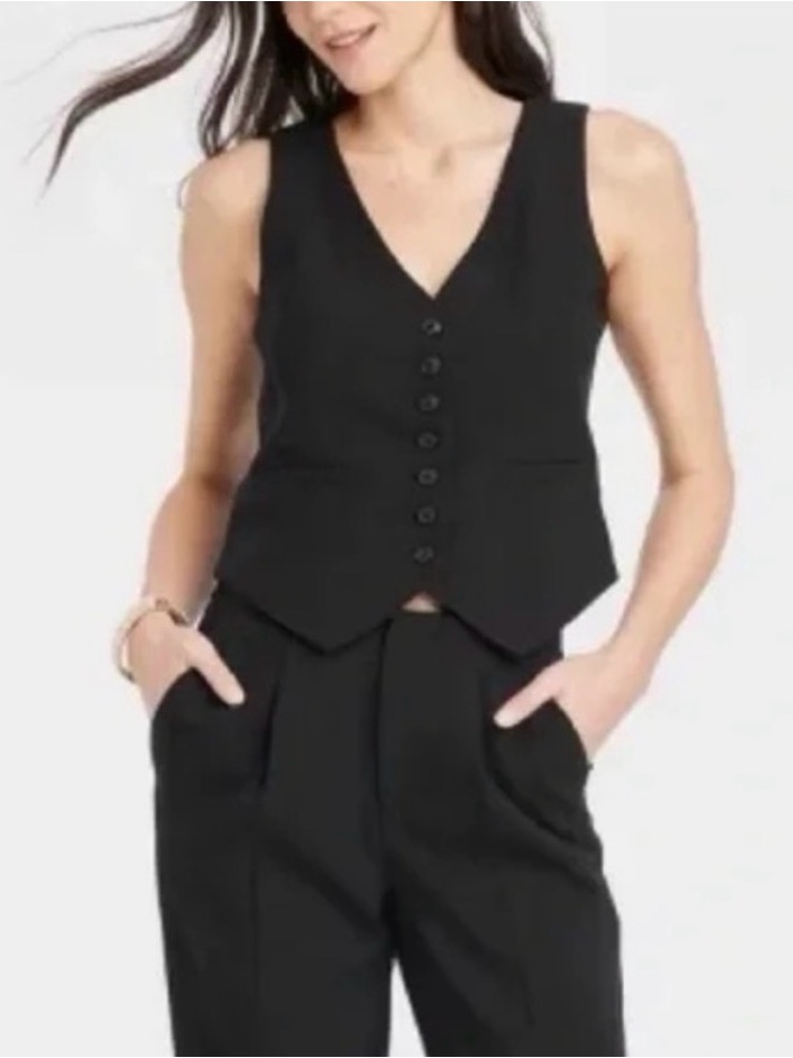 A New Day Black Button-Front V-Neck Vest